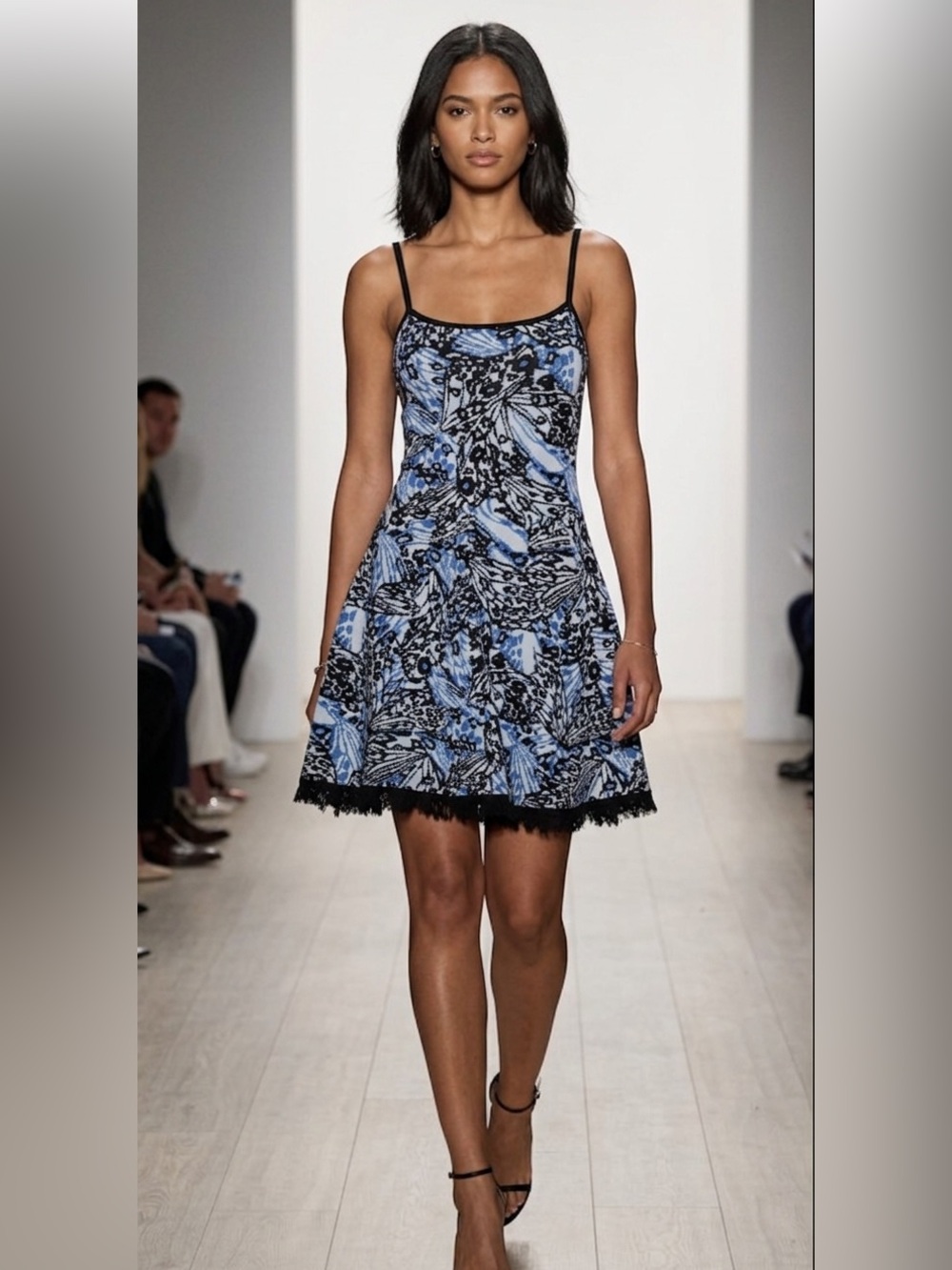Torn by Ronny Kobo Blue and Black Floral Fit-and-Flare Dress
